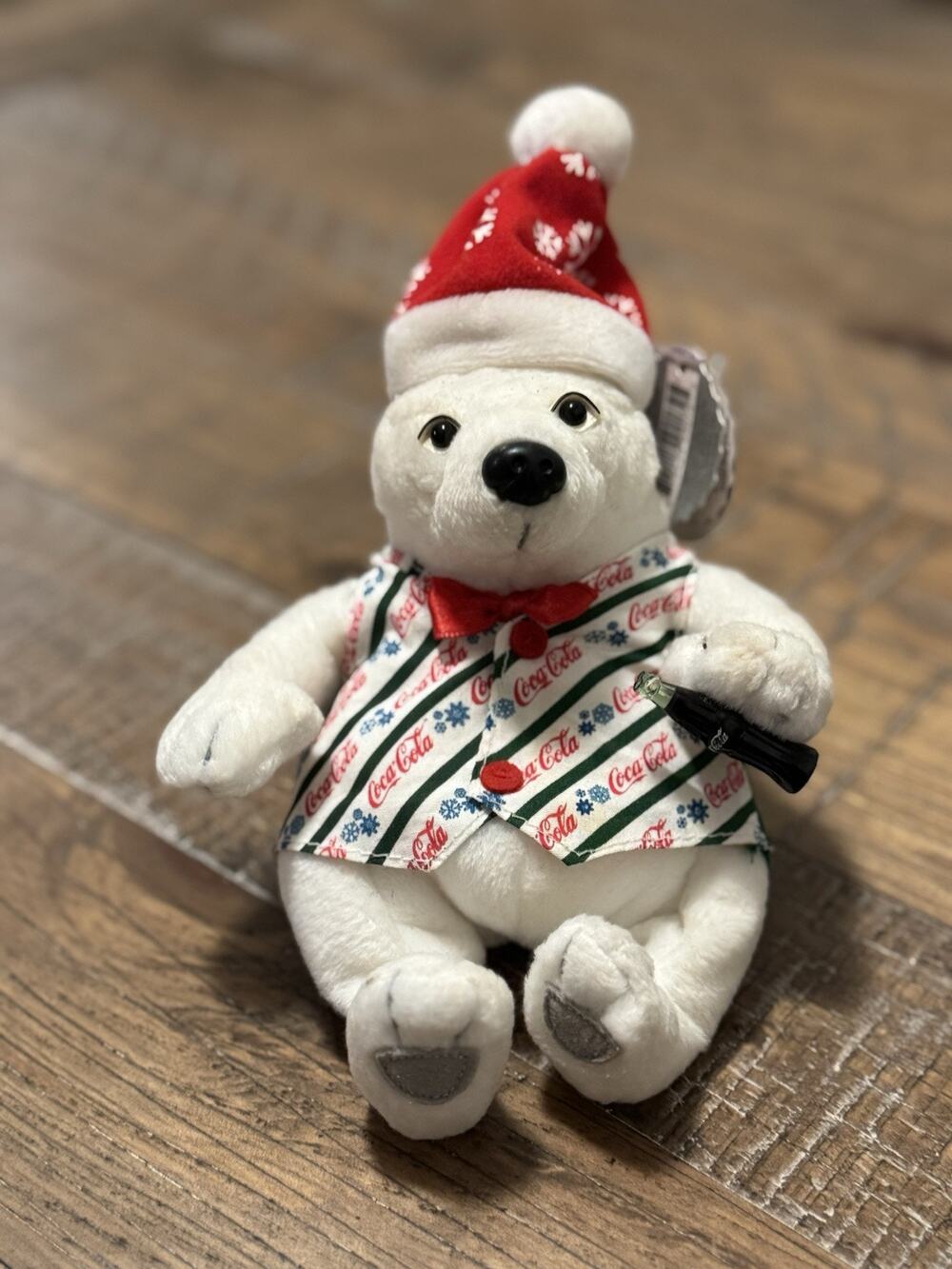 New Coca Cola Polar Bear With Vest Collectible Bean Bag Plush HAS STAIN